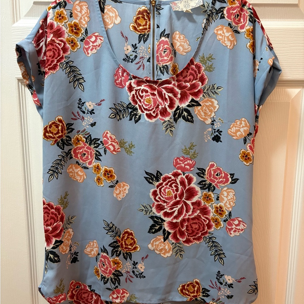 Floral Print Women's Top - Blue and Red